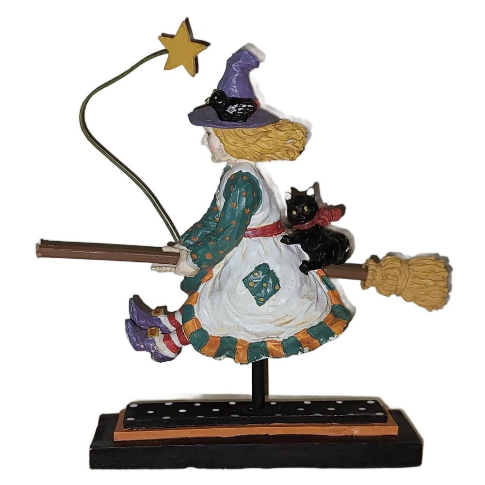 Vintage Wood Painted Halloween Flying Witch